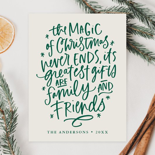 クリスマスベージュと緑の非写真の魔法 シーズンポストカード