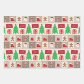 クリスマスベージュスクエアパターン紙シート ラッピングペーパーシート (正面2)
