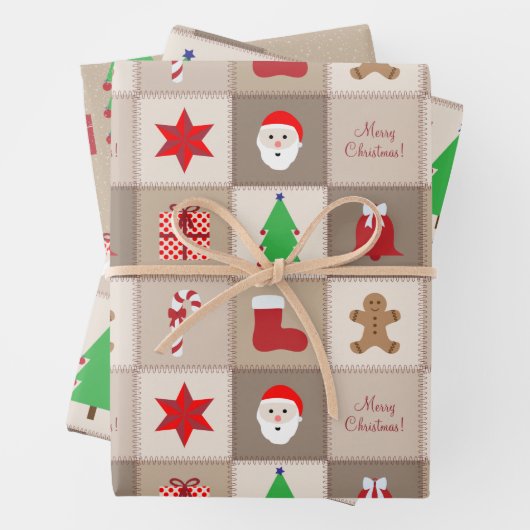 クリスマスベージュスクエアパターン紙シート ラッピングペーパーシート (インサイチュ)
