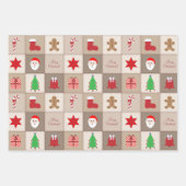 クリスマスベージュスクエアパターン紙シート ラッピングペーパーシート (正面)