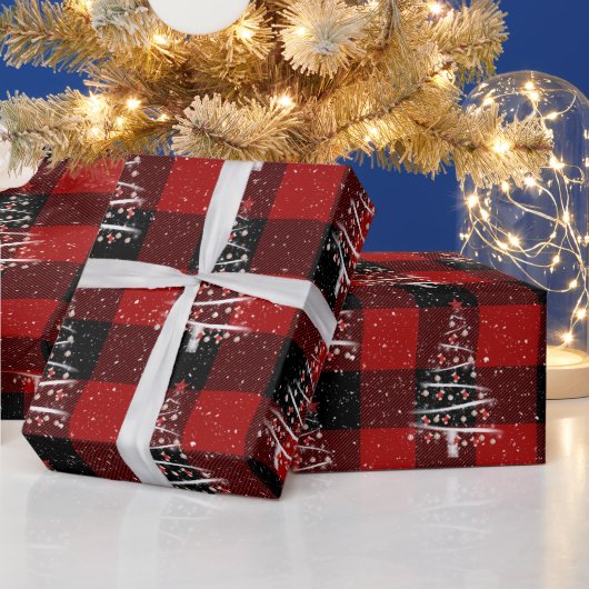 クリスマスベースボールとレッドソックスの木が格子状に ラッピングペーパー (クリスマス)