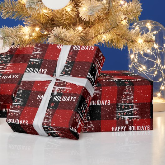 クリスマスベースボールとレッドソックスの木が格子状に ラッピングペーパー (クリスマス)