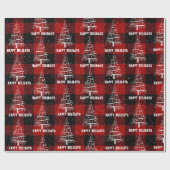 クリスマスベースボールとレッドソックスの木が格子状に ラッピングペーパー (フラット)