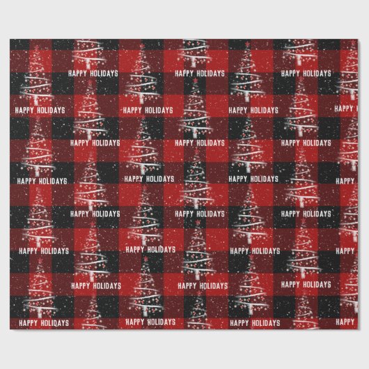 クリスマスベースボールとレッドソックスの木が格子状に ラッピングペーパー (フラット)