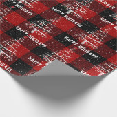 クリスマスベースボールとレッドソックスの木が格子状に ラッピングペーパー (角)