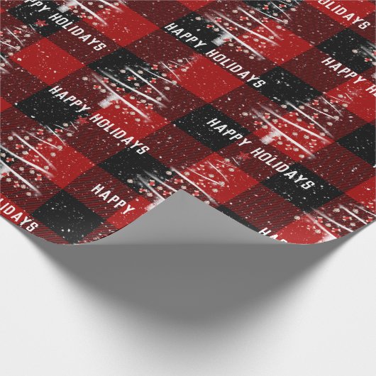 クリスマスベースボールとレッドソックスの木が格子状に ラッピングペーパー (角)