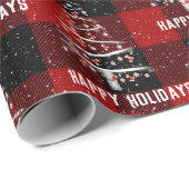 クリスマスベースボールとレッドソックスの木が格子状に ラッピングペーパー (ロールコーナー)