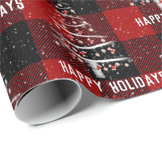 クリスマスベースボールとレッドソックスの木が格子状に ラッピングペーパー (ロールコーナー)