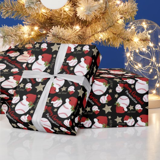 クリスマスベースボールオールスター – パーソナライズ ラッピングペーパー (クリスマス)