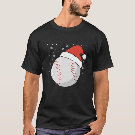 クリスマスベースボールサンタクロースハットクリスマスキャッチ Tシャツ (正面)