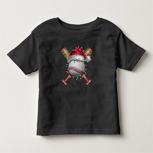 クリスマスベースボールサンタスポーツクリスマスホリデー トドラーTシャツ (正面)