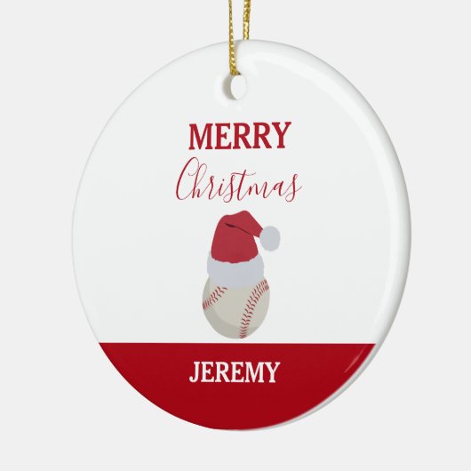 クリスマスベースボールスポーツボール名前をカスタムする セラミックオーナメント (左)