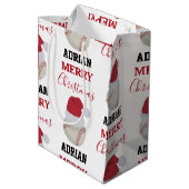 クリスマスベースボールスポーツボール名前をカスタムする ミディアムペーパーバッグ (裏面アングル)