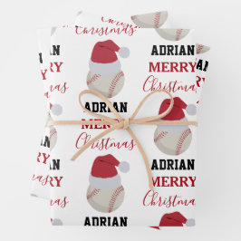 クリスマスベースボールスポーツボール名前をカスタムする ラッピングペーパーシート