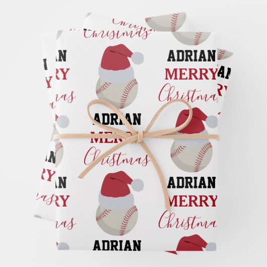 クリスマスベースボールスポーツボール名前をカスタムする ラッピングペーパーシート (インサイチュ)