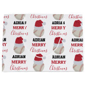 クリスマスベースボールスポーツボール名前をカスタムする ラージペーパーバッグ (正面)