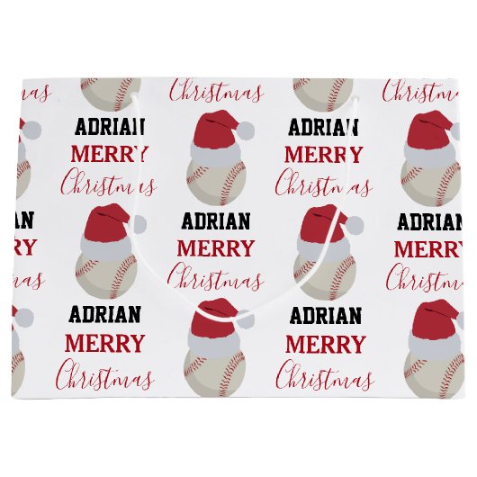 クリスマスベースボールスポーツボール名前をカスタムする ラージペーパーバッグ (正面)