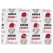 クリスマスベースボールスポーツボール名前をカスタムする ラージペーパーバッグ (裏面)