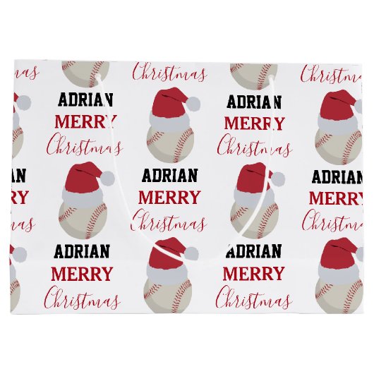 クリスマスベースボールスポーツボール名前をカスタムする ラージペーパーバッグ (裏面)