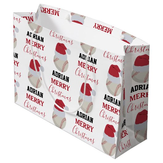 クリスマスベースボールスポーツボール名前をカスタムする ラージペーパーバッグ (裏面アングル)