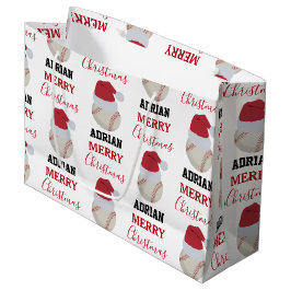 クリスマスベースボールスポーツボール名前をカスタムする ラージペーパーバッグ