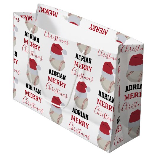 クリスマスベースボールスポーツボール名前をカスタムする ラージペーパーバッグ (正面アングル)