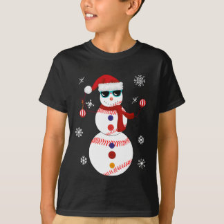 クリスマスベースボール雪だるまサンタハットギフト Tシャツ