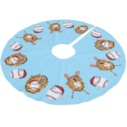 クリスマスベースボール、こうもり、手袋 ブラッシュドポリエステルツリースカート (アングル)