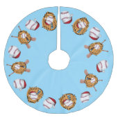 クリスマスベースボール、こうもり、手袋 ブラッシュドポリエステルツリースカート (正面)