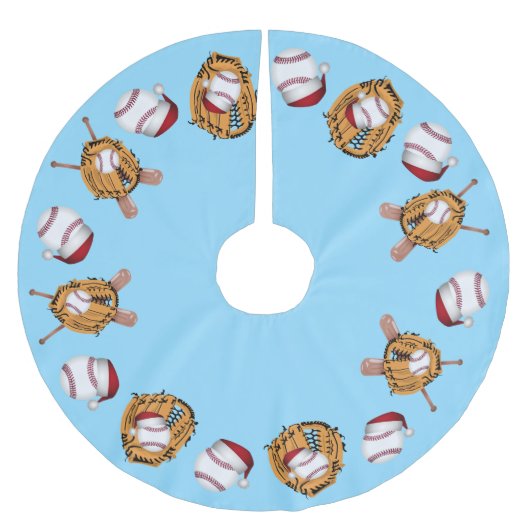 クリスマスベースボール、こうもり、手袋 ブラッシュドポリエステルツリースカート (正面)