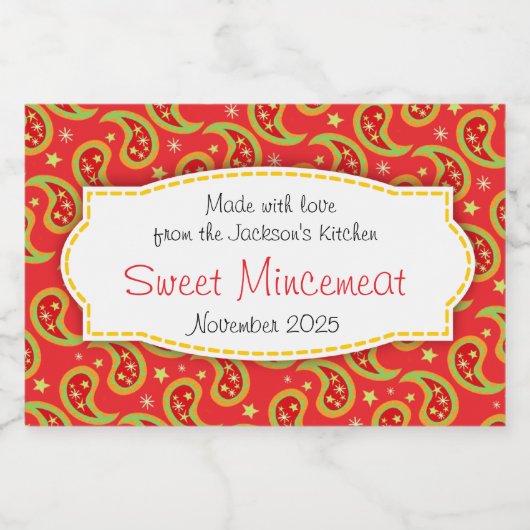 クリスマスペイズリーパターン（の模様が）あるミンセミートラベル フードラベル (シングルラベル)
