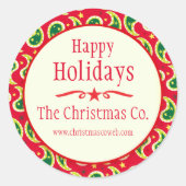 クリスマスペイズリー赤い会社のホリデーギフトシール ラウンドシール (正面)