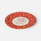 クリスマスペイズリー赤い名前の休日紙プレート ペーパープレート (アングル)