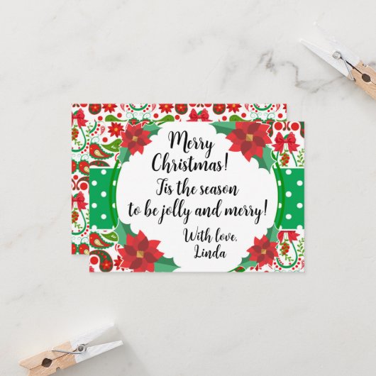 クリスマスペイズリー&ポインセチアすてき (正面/裏面インサイチュ)