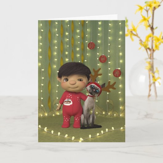 クリスマスペットの友人 カード (黄色い花)