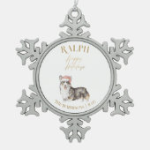クリスマスペットドッグコーギスノーフレークフレームオーナメント スノーフレークピューターオーナメント (正面)