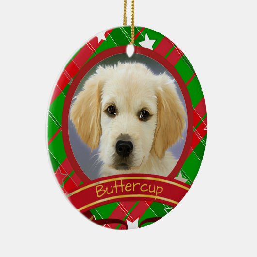 クリスマスペットドッグフォトグリーンレッドパーソナライズされた セラミックオーナメント (右)