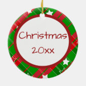 クリスマスペットドッグフォトグリーンレッドパーソナライズされた セラミックオーナメント (裏面)