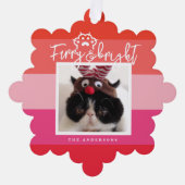 クリスマスペットフォトレッドストライプシズホリデー オーナメントカード (正面)