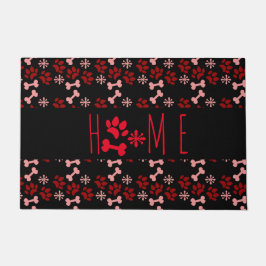 クリスマスペットホームドッグポーズアンドスノーフレーク ドアマット