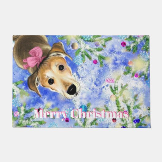 クリスマスペット犬のドオーマ ドアマット (正面)