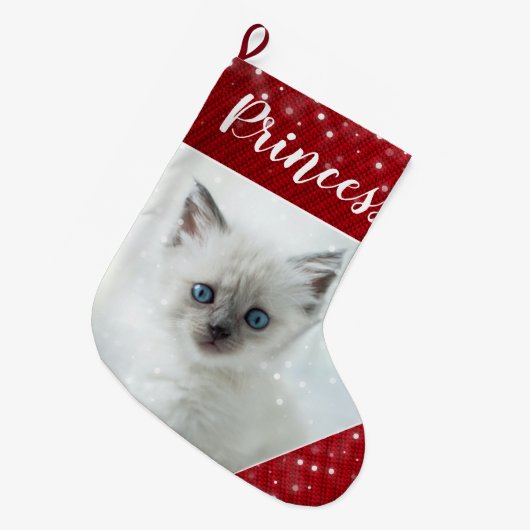 クリスマスペパーソナライズされたットフォトストッキング ラージクリスマスストッキング (正面 (吊り時))