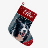 クリスマスペパーソナライズされたット写真ストッキング ラージクリスマスストッキング (正面 (吊り時))