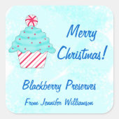 クリスマスペパーミントカスタムカップケーキ食品瓶ラベル スクエアシール (正面)