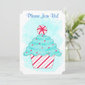 クリスマスペパーミントカップケーキコーヒーデザートパーティー 招待状 (スタンド正面)