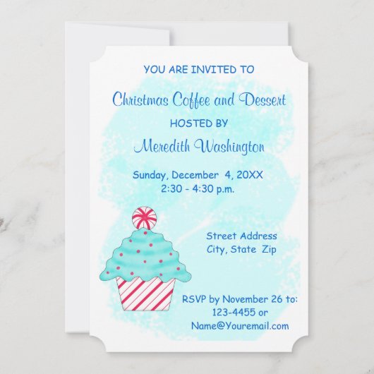 クリスマスペパーミントカップケーキコーヒーデザートパーティー 招待状 (裏面)