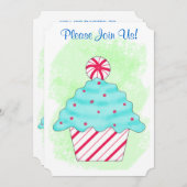 クリスマスペパーミントカップケーキコーヒーデザートパーティー 招待状 (正面/裏面)