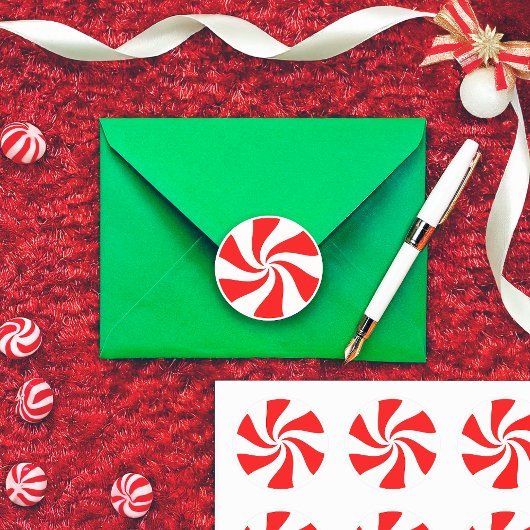 クリスマスペパーミントキャンディクラシックーのラウンドステッカー ラウンドシール