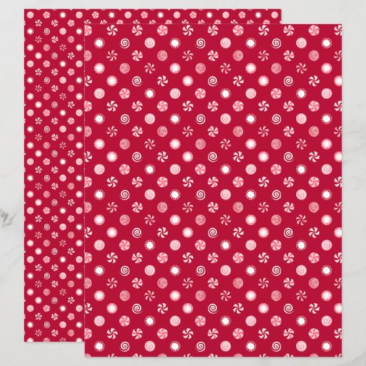 クリスマスペパーミントキャンディスクラップブック紙 (正面/裏面)