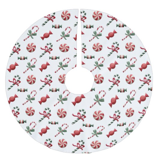 クリスマスペパーミントキャンディーズとキャンディーキャンディー ブラッシュドポリエステルツリースカート (正面)